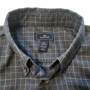 Dockers Men's Long Sleeve Cotton Blend Shirt Gray w Blue Yellow Grid Size M